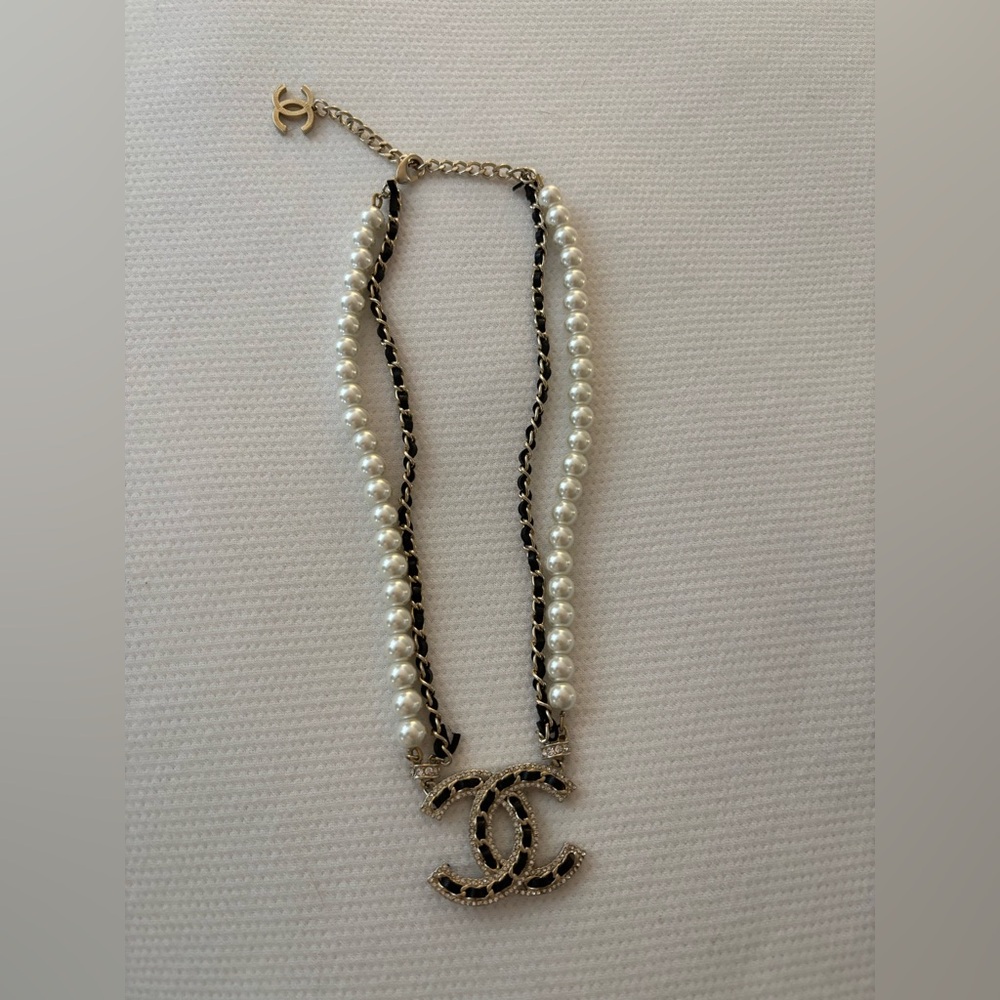 Chanel Pearl and Black Necklace